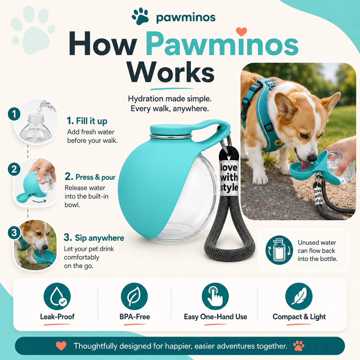 2 in 1 Portable Pet Water Bottle