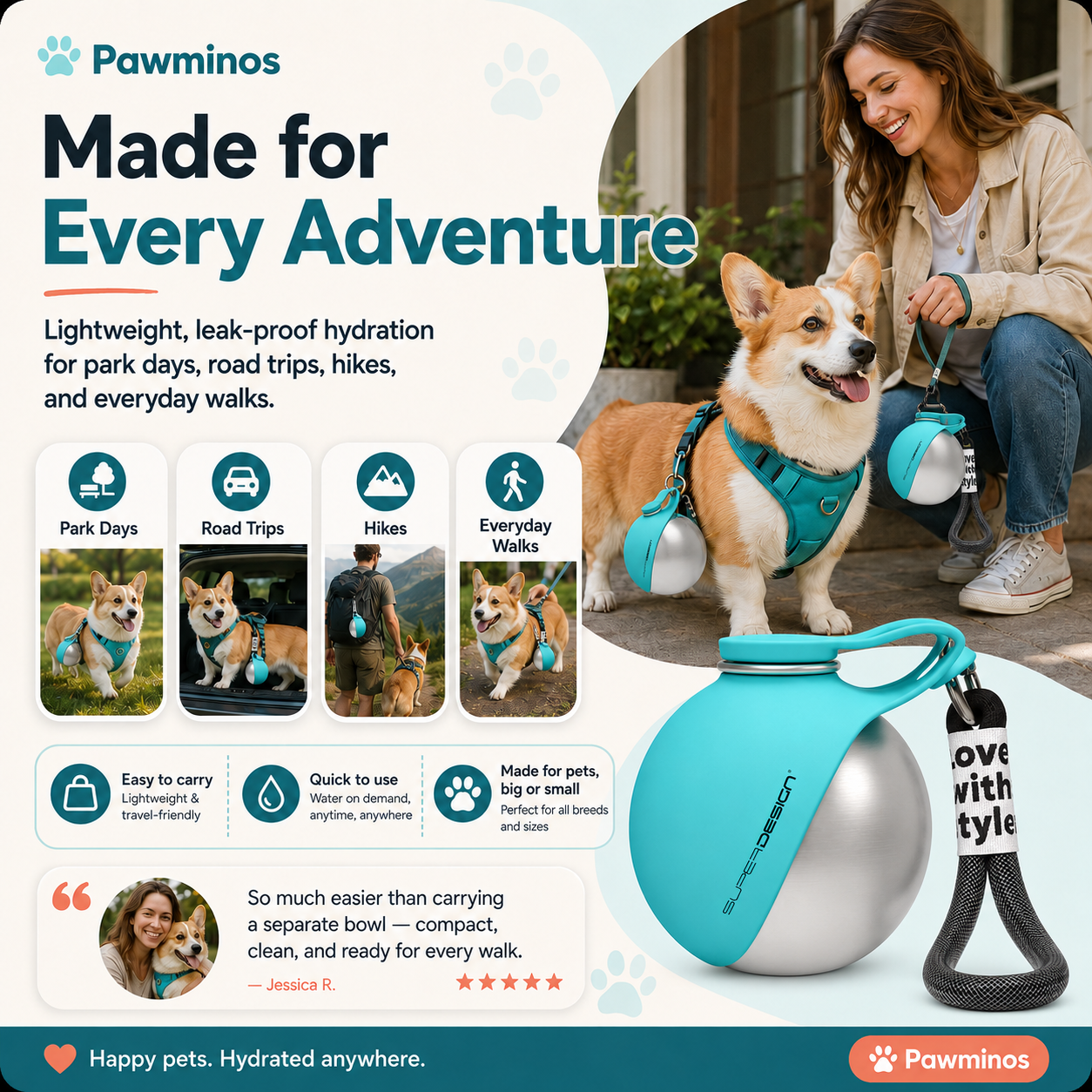 2 in 1 Portable Pet Water Bottle